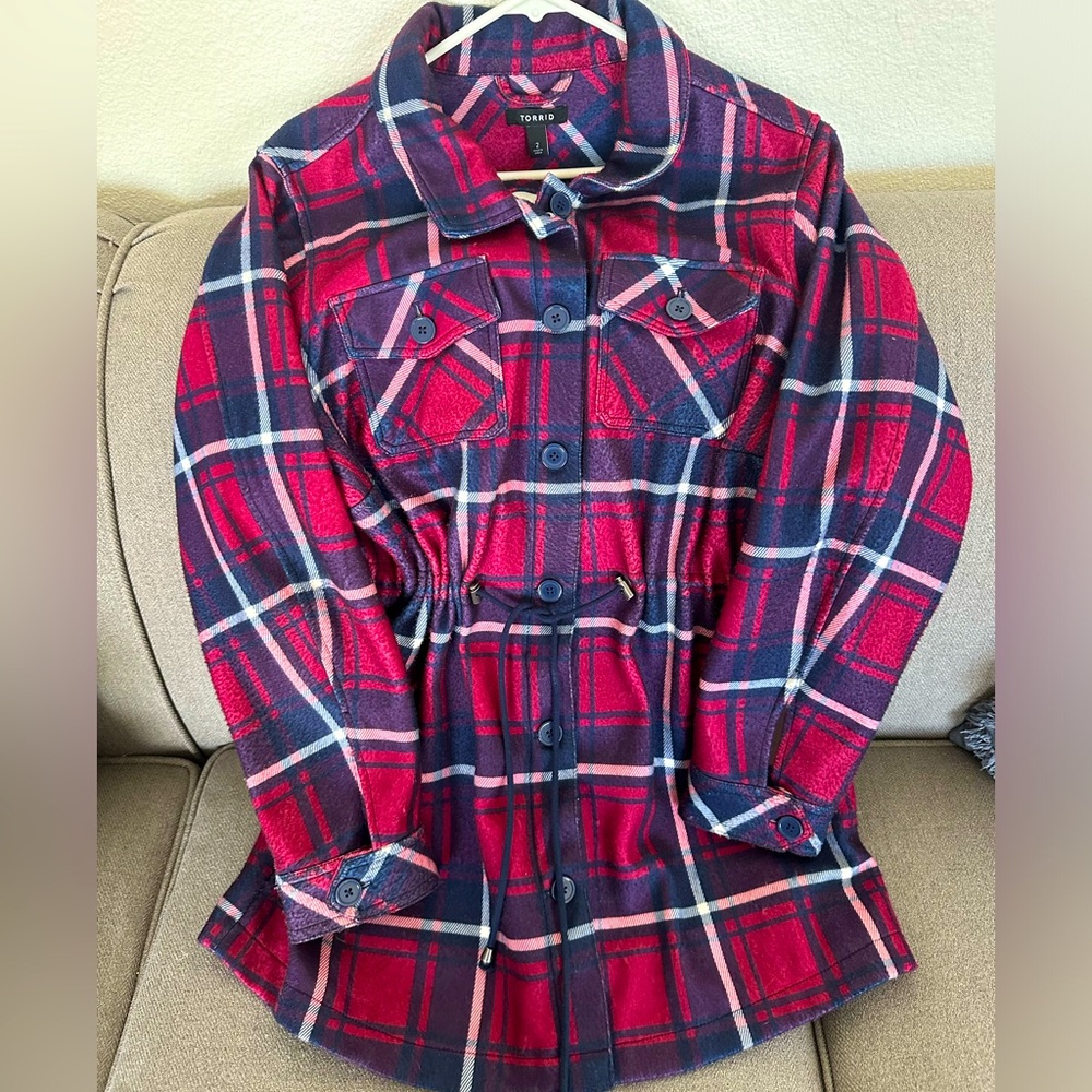 Torrid Jacket. Size 2 (~2X). Peacoat/Warm, cozy fabric. Draw string waist.